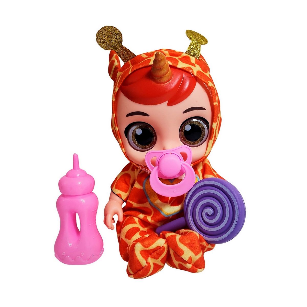 GENERICO - Muñeca Bebe Unicornio Con Vestido + Tetero Y Paleta