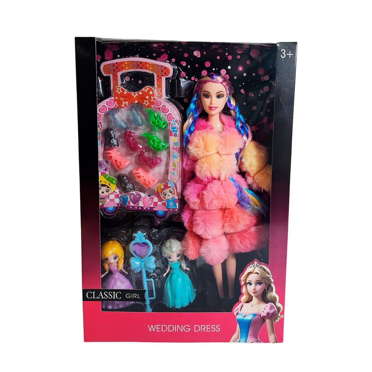 GENERICO - Muñeca Con Abrigo Peludo Mini Princesas + Set Zapatos