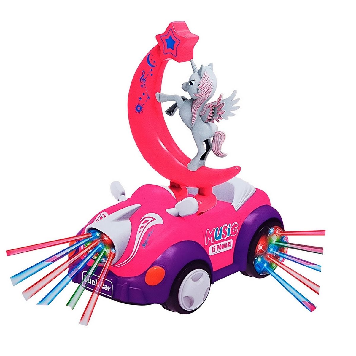 GENERICO - Carro Luna Unicornio Luces Sonido Movimiento Niña + Baterias