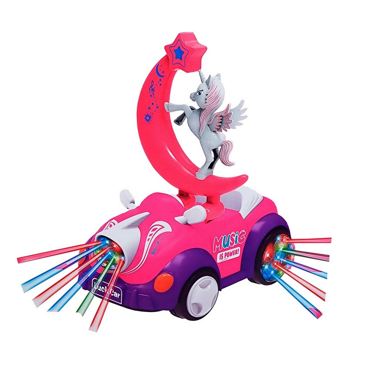GENERICO - Carro Luna Unicornio Luces Sonido Movimiento Niña + Baterias