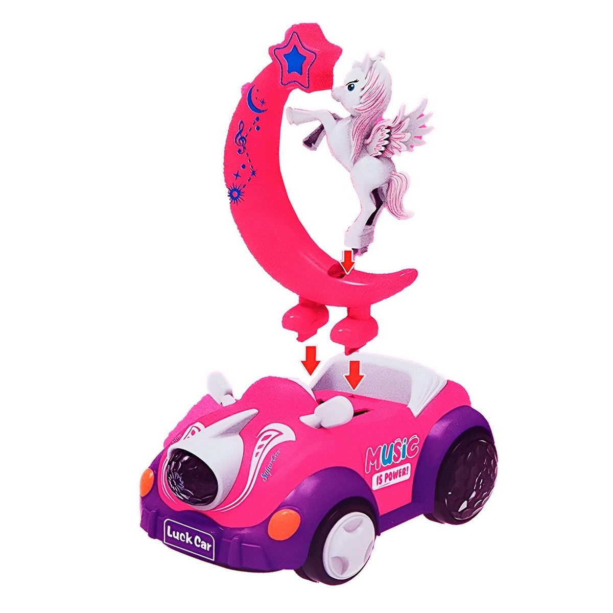 GENERICO - Carro Luna Unicornio Luces Sonido Movimiento Niña + Baterias