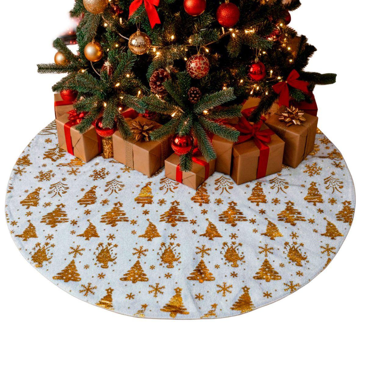 HOMETEX - Pie de árbol Lux blanco-arboles dorados