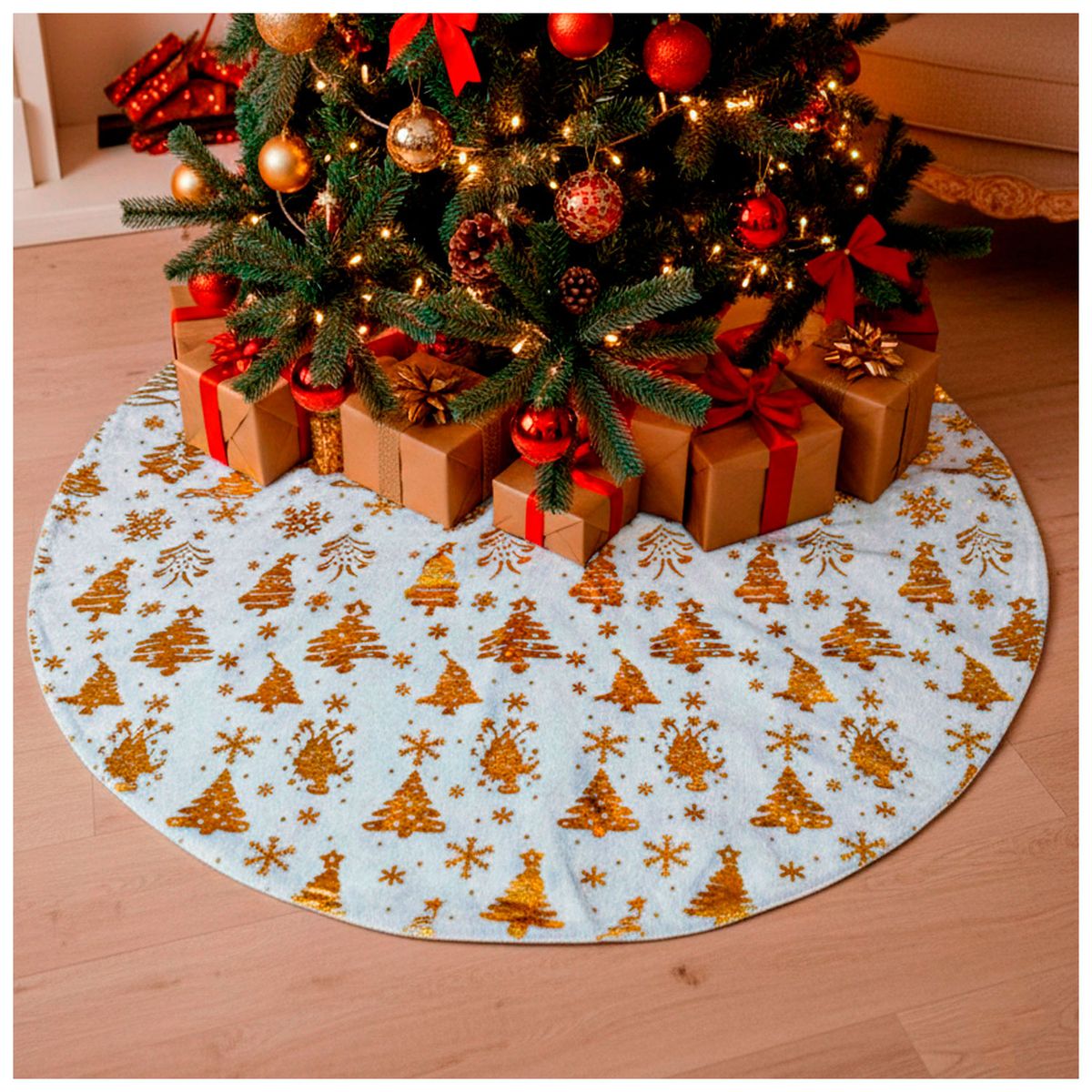 HOMETEX - Pie de árbol Lux blanco-arboles dorados