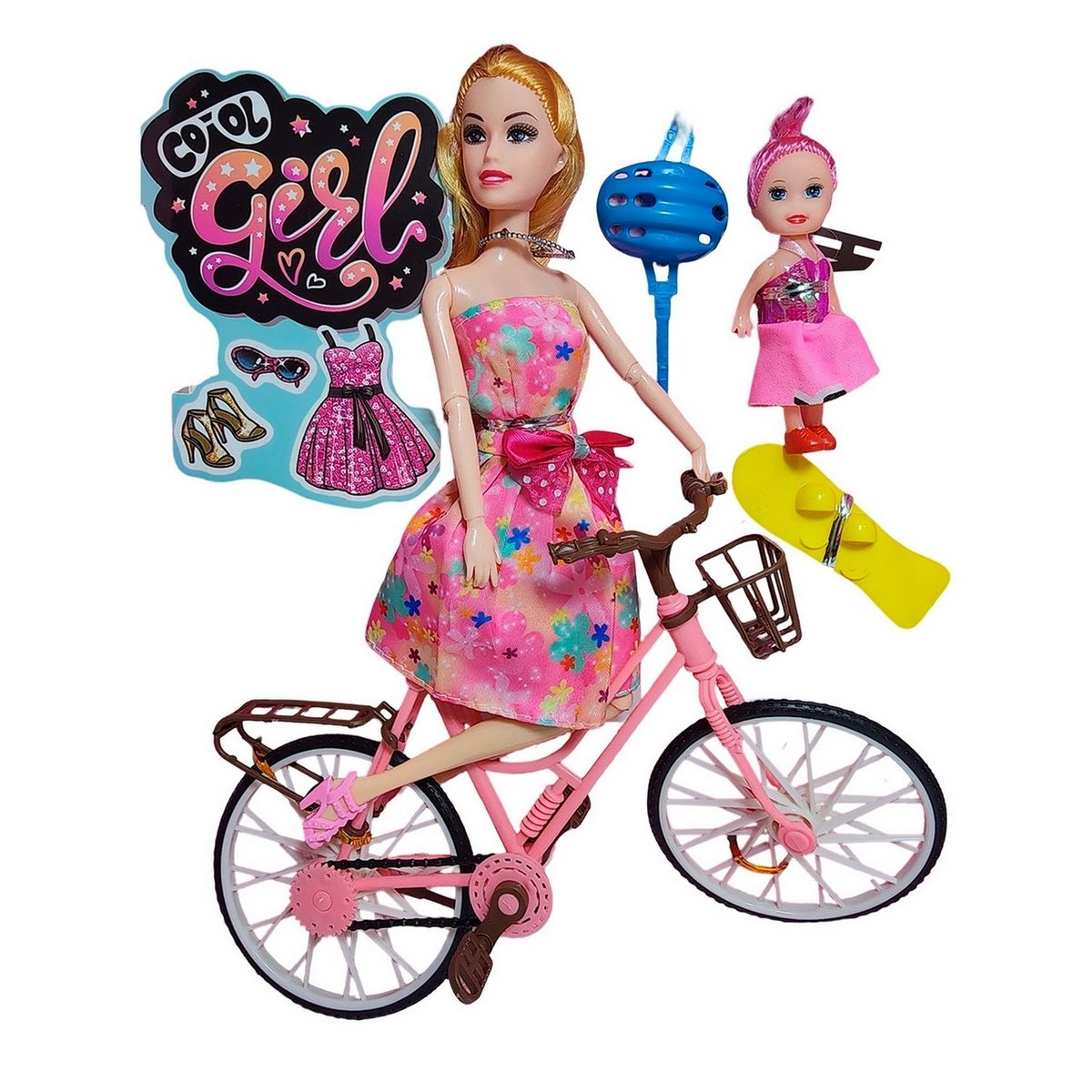 GENERICO - Muñeca E Hija En Bicicleta Juguete Niñas + Accesorios