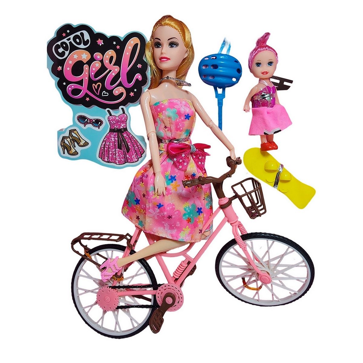 GENERICO - Muñeca E Hija En Bicicleta Juguete Niñas + Accesorios