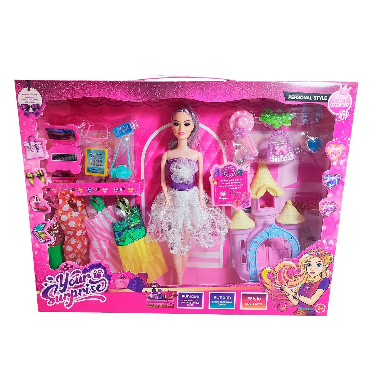 GENERICO - Muñeca Vestido Elegante Accesorios + Castillo Princesa Niñas