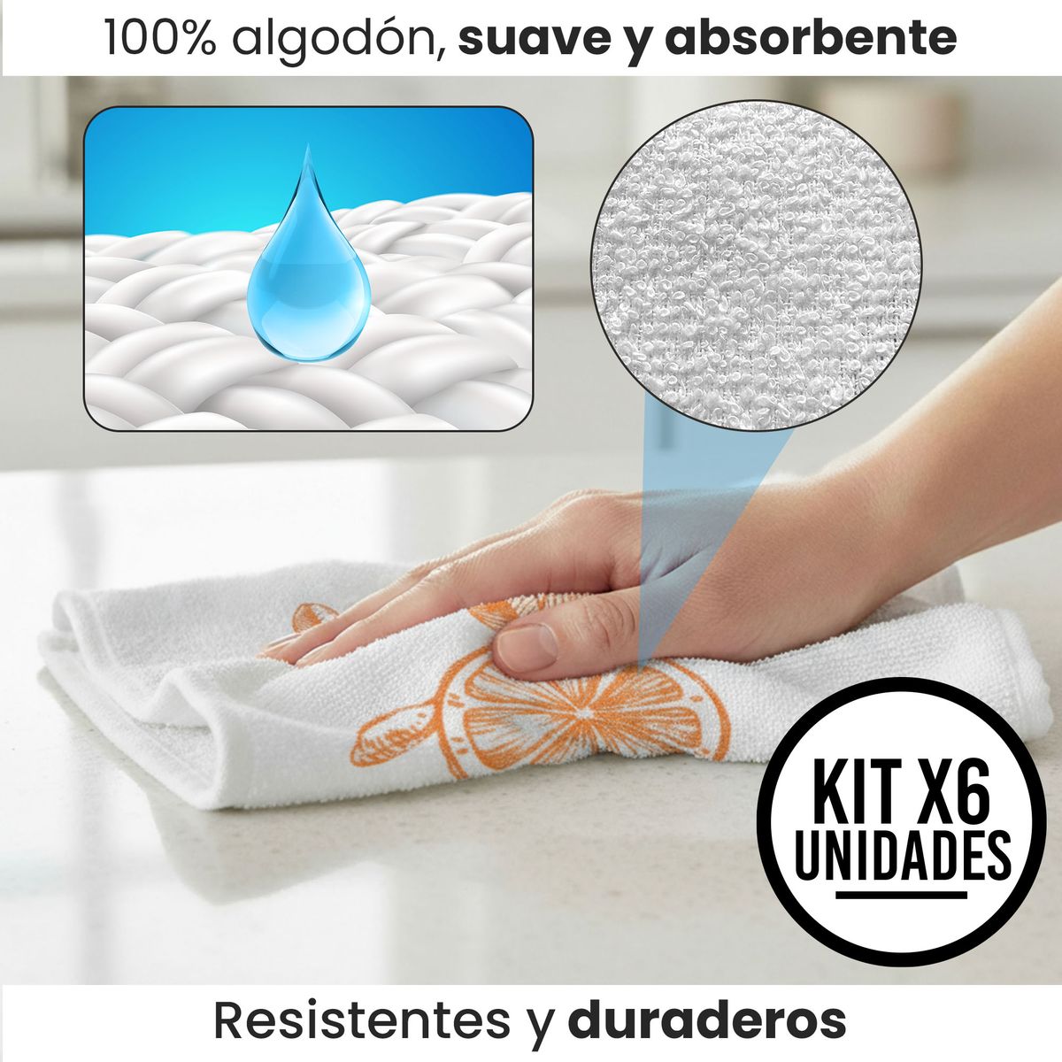CHEF MASTER - Set x6 Limpiones de Cocina 30x50cm 100% Algodón Decorativos