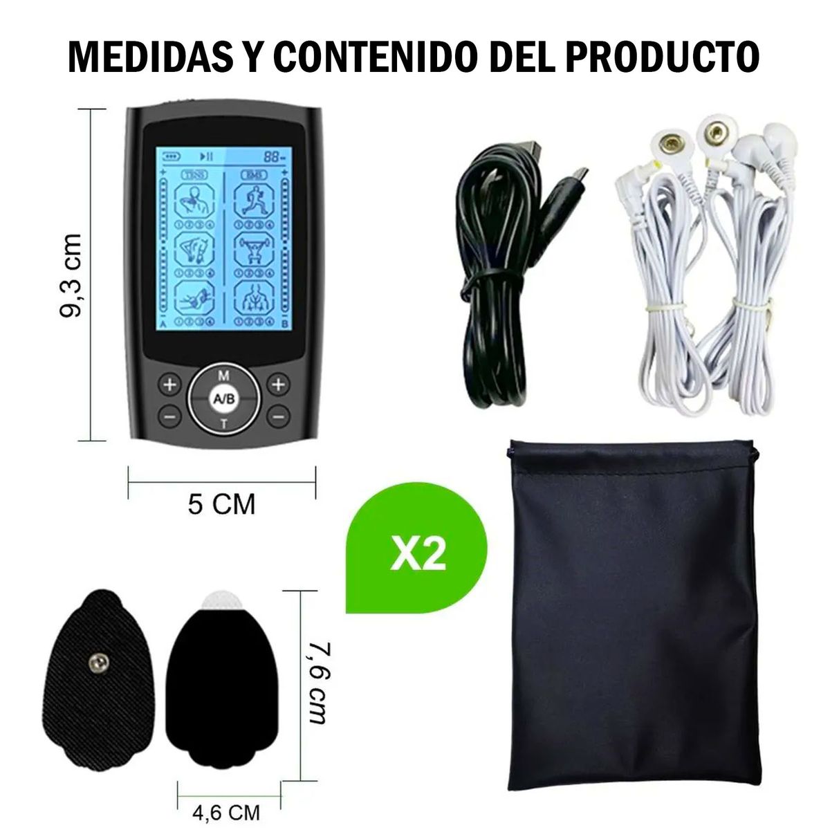 ONE PIXEL - Electroestimulador Electroterapia Muscular Recargable Soporte Almohadillas