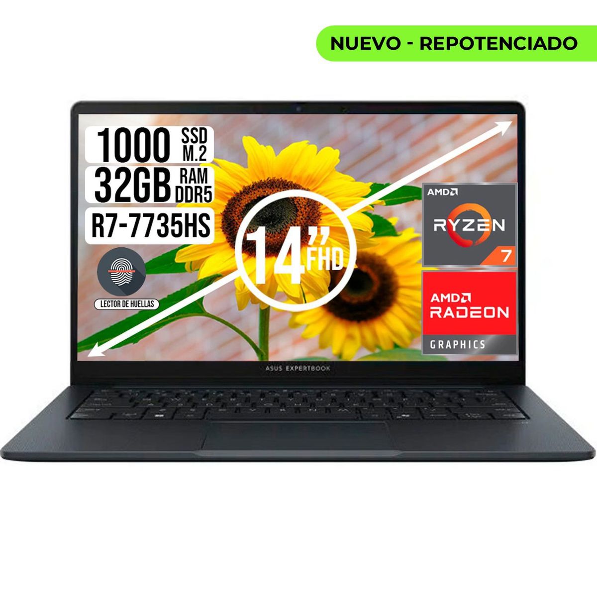 ASUS - PORTATIL ASUS EXPERTBOOK AMD RYZEN 7-7735HS SSD 1TB RAM 32GB 14 FHD