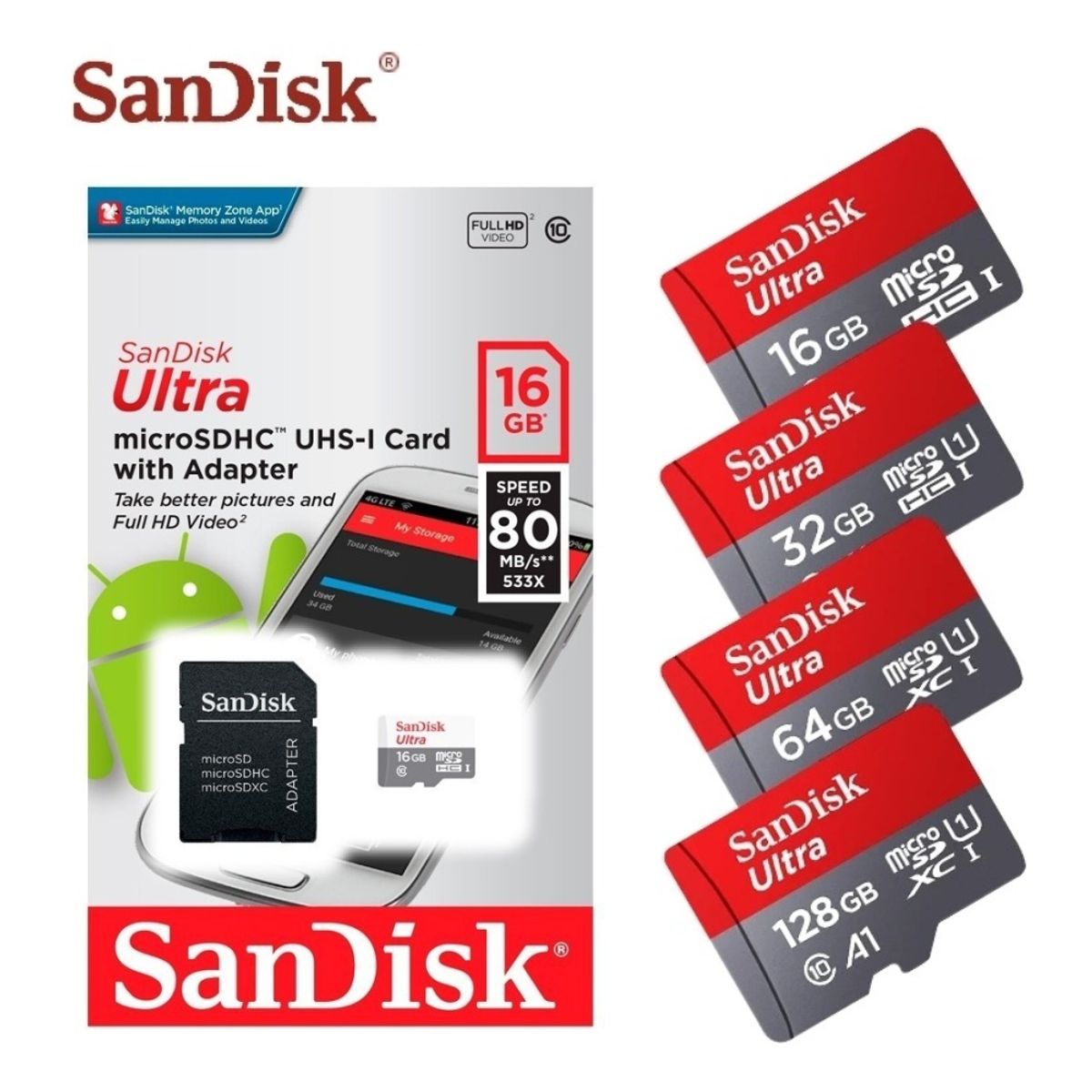 SANDISK - Memoria Micro SD Clase 10 Sandisk Original 32 Gb 80mb/s