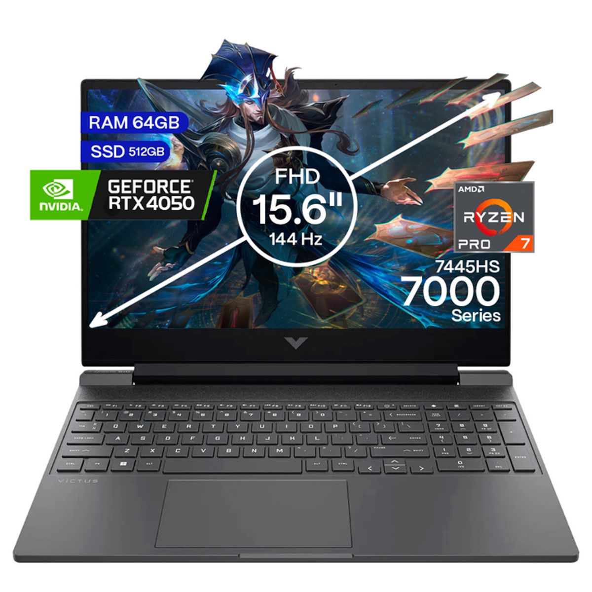 HP - Portátil Gamer Hp Victus AMD Ryzen 7 64GB/512GB RTX 4050 6GB