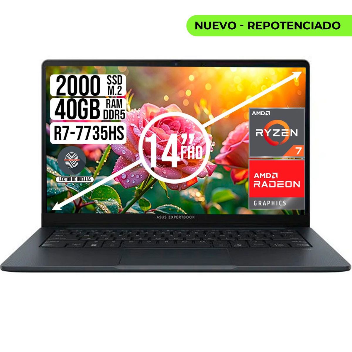 ASUS - PORTATIL ASUS EXPERTBOOK AMD RYZEN 7-7735HS SSD 1TB RAM 40GB 14 FHD