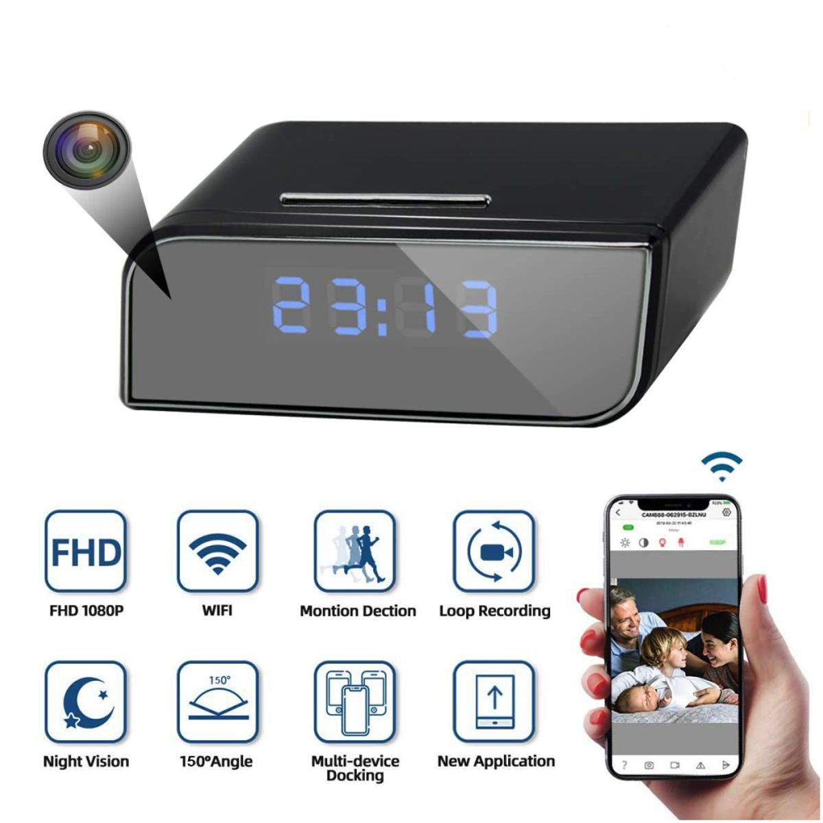 COLME TECHNOLOGY HOME - Reloj Despertador con Cámara Espía Wifi 1080P Full HD Infrarroja