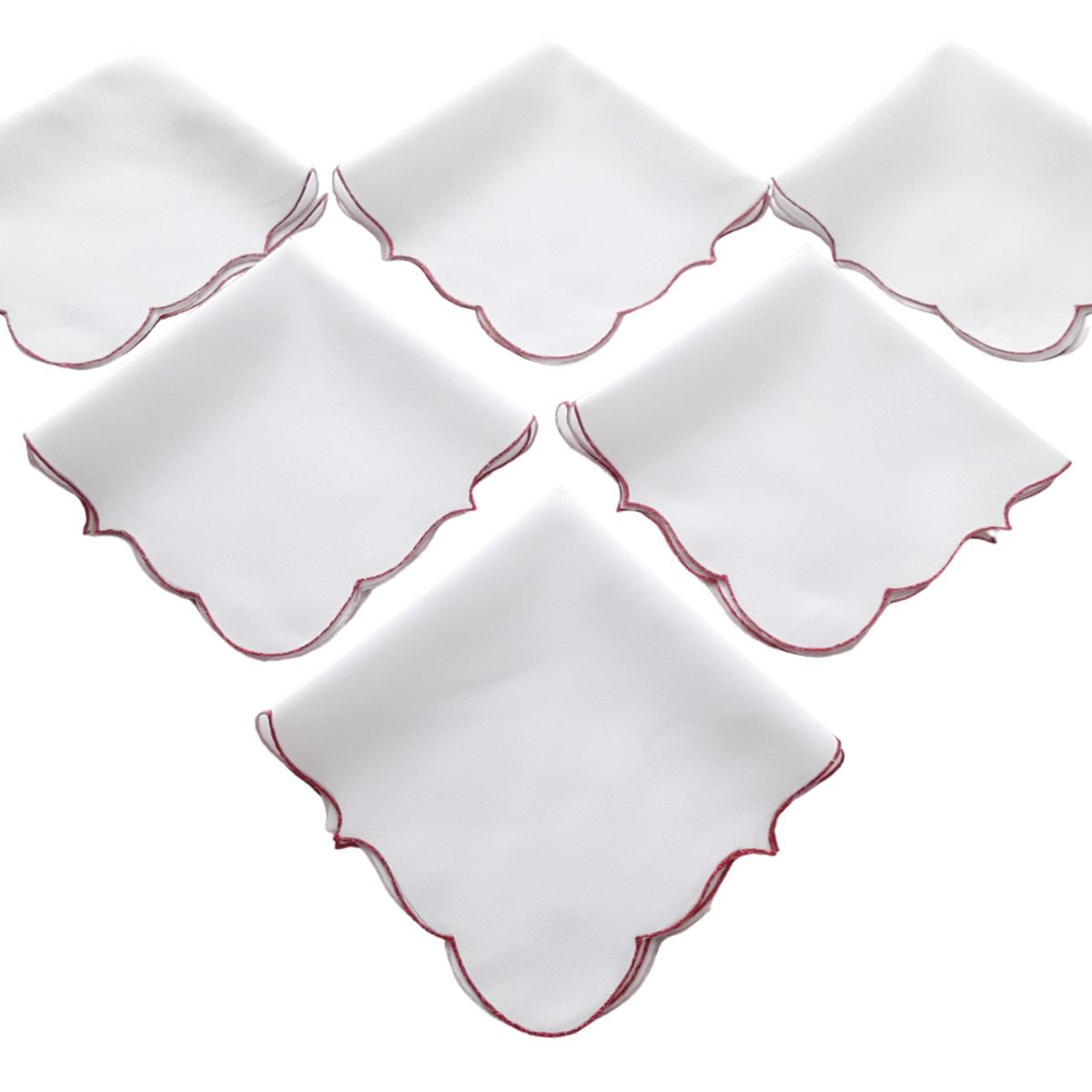 ARTESANAL - SERVILLETAS EN TELA LINO DE 32X32 CMS BORDE ROJO X 6 UNIDADES