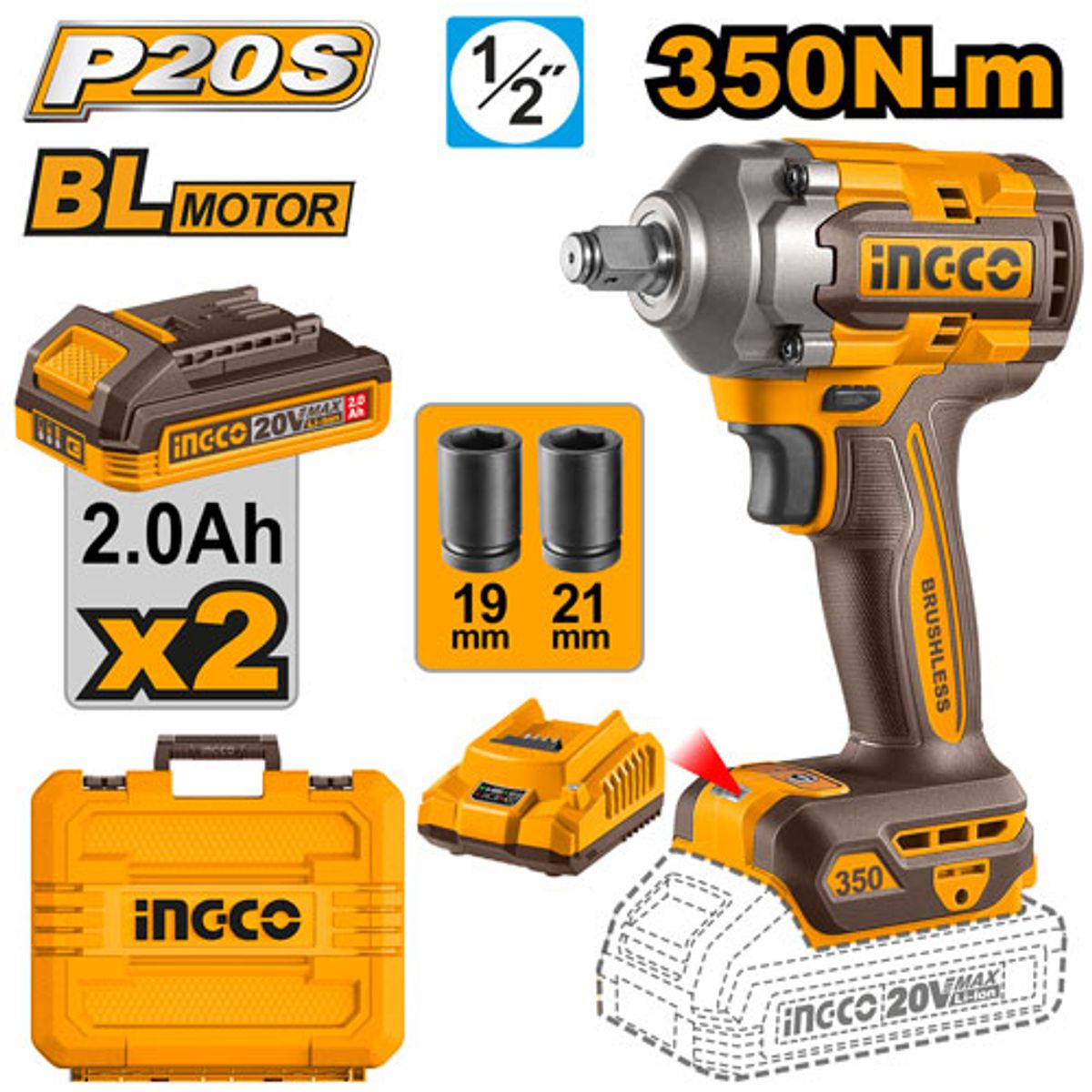 INGCO - Llave De Impacto  M1/2 20v 350nm  INGCO UCIWLI2035