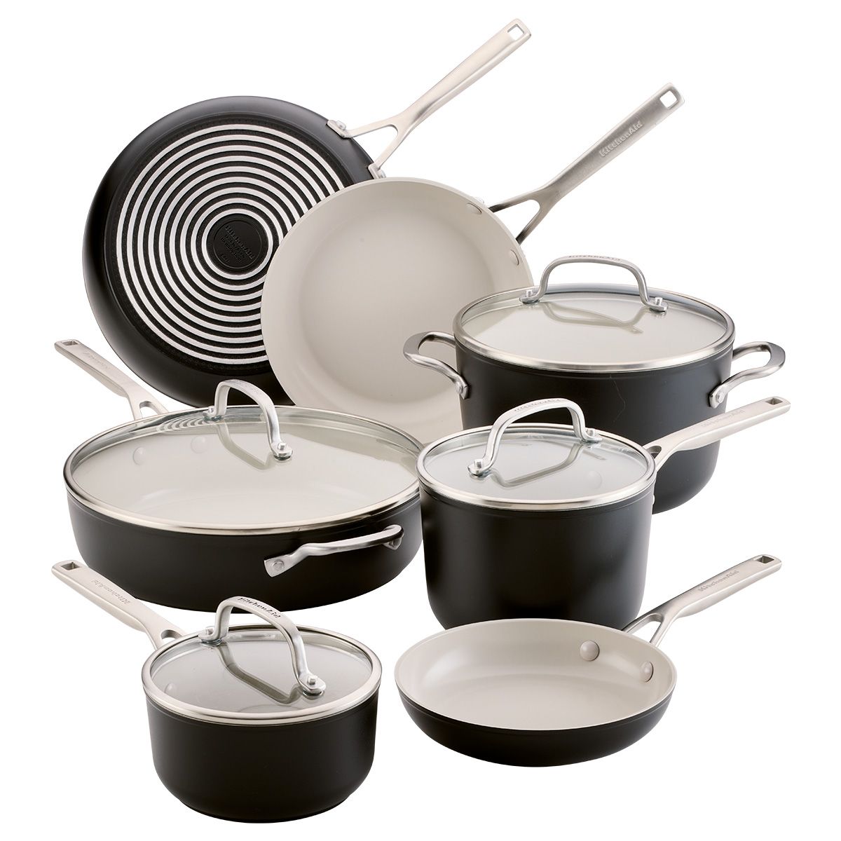 KITCHENAID - Juego de Ollas 11 pzs Anodizado Duro antiadh cerámico Inducción color Negro KitchenAid