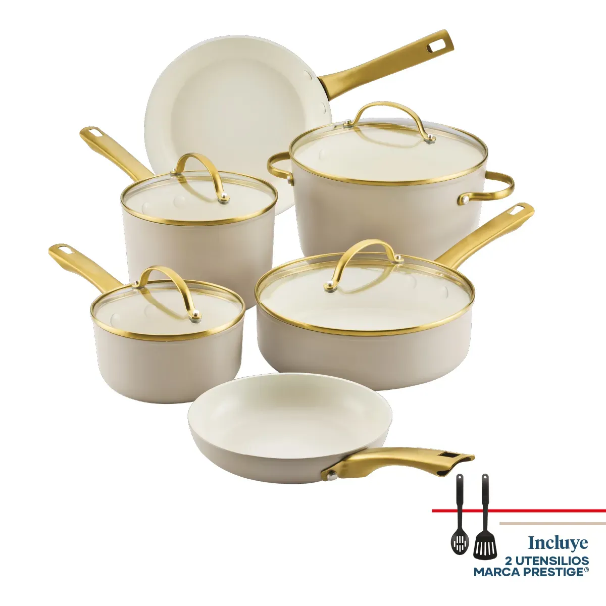 FARBERWARE - Juego de Ollas 12 pzs Antiad Cerámico Forged Induction Color Taupe Farberware