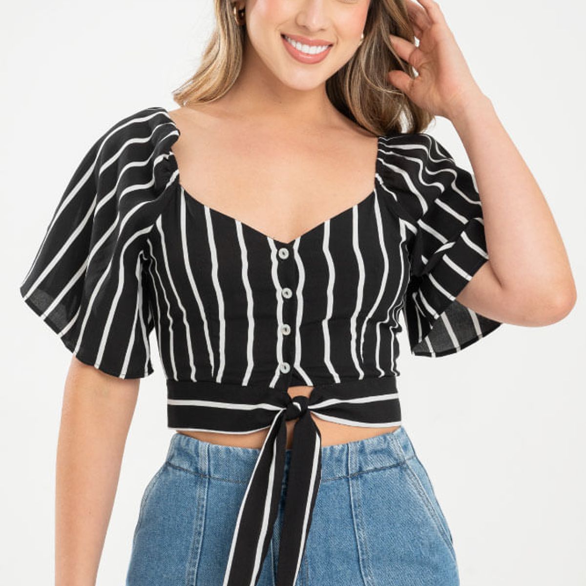 RAGGED - Blusa rayas ilysha Negro Ragged