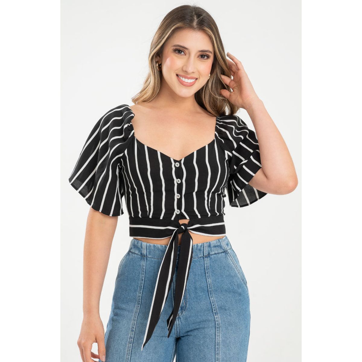 RAGGED - Blusa rayas ilysha Negro Ragged