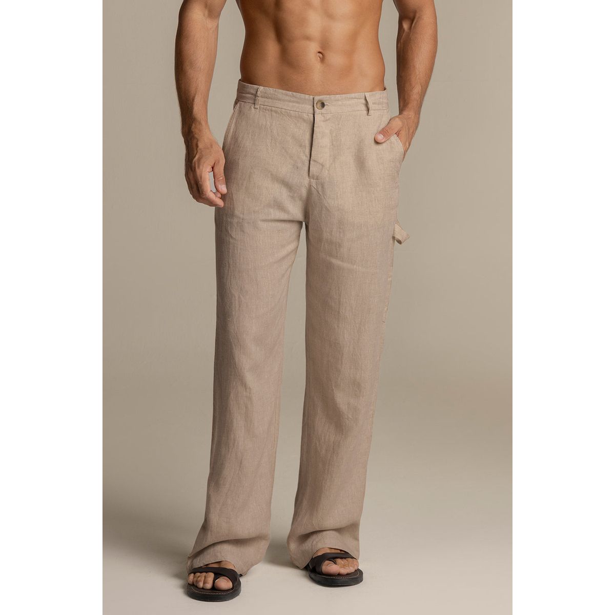 ILOT - Pantalón en lino khaki estilo carpintero PH66K61