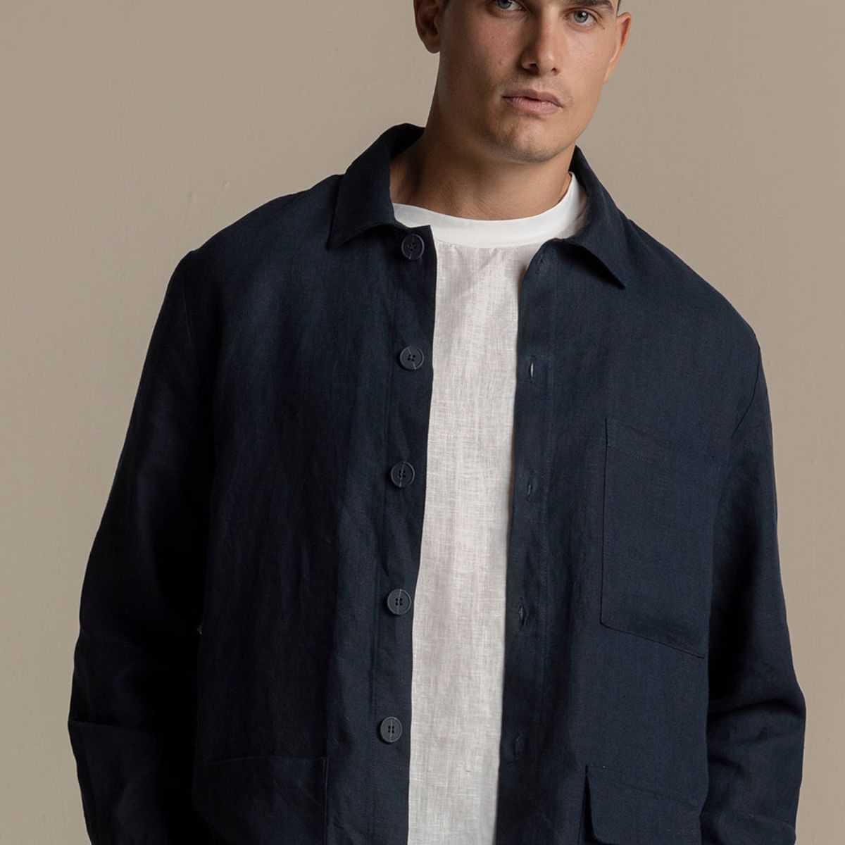 ILOT - Sobrecamisa en lino azul Manga larga SH51A61