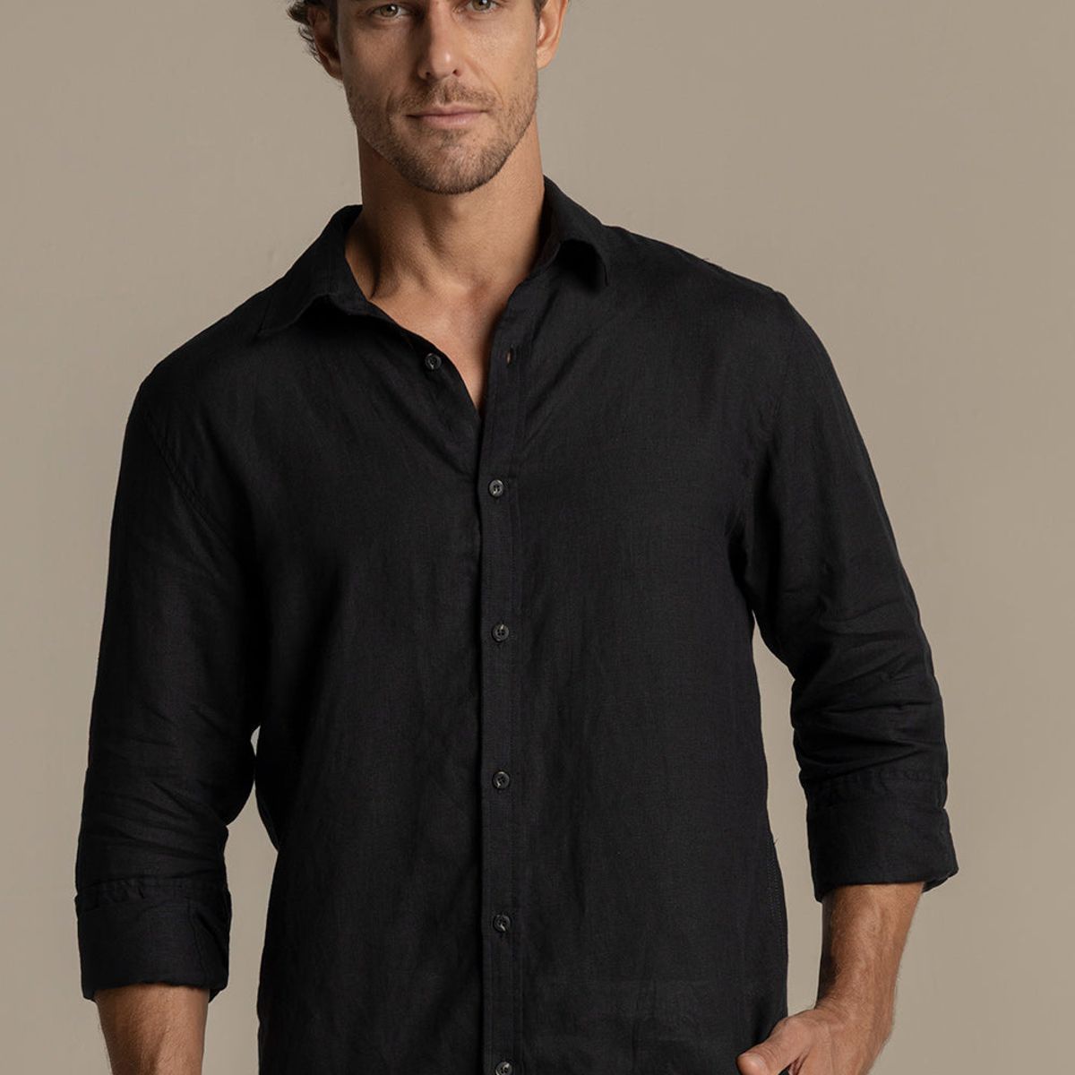 ILOT - Camisa Bora Bora en lino negro SH52N61