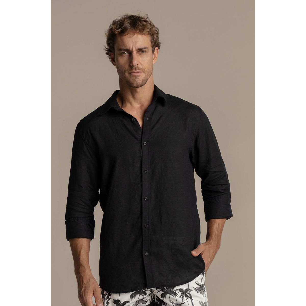 ILOT - Camisa Bora Bora en lino negro SH52N61