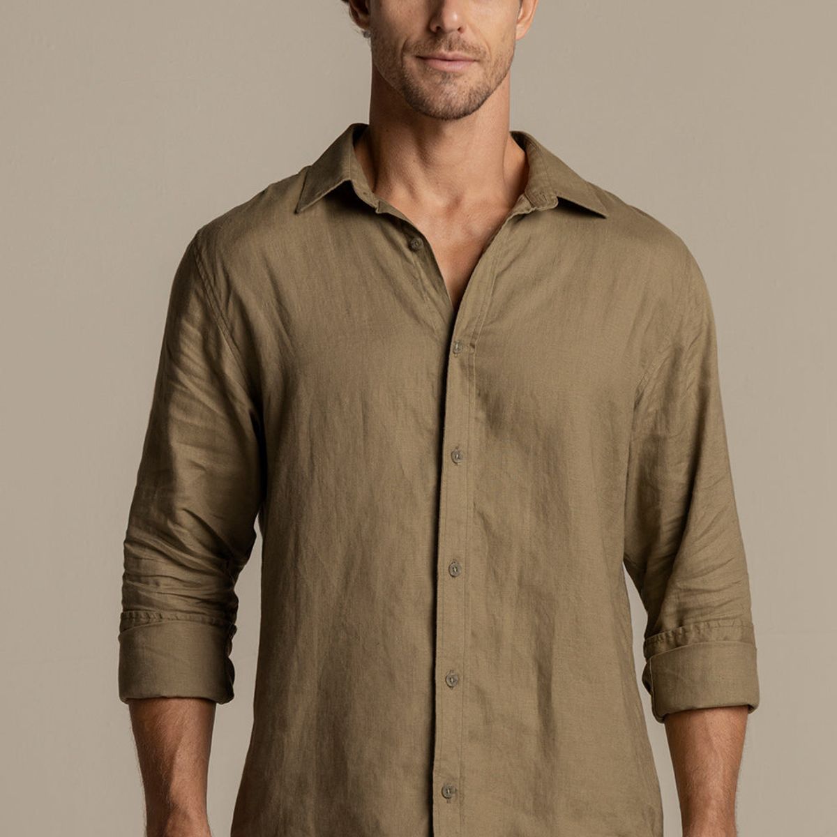 ILOT - Camisa Bora Bora en lino verde oliva Manga larga SH55V61
