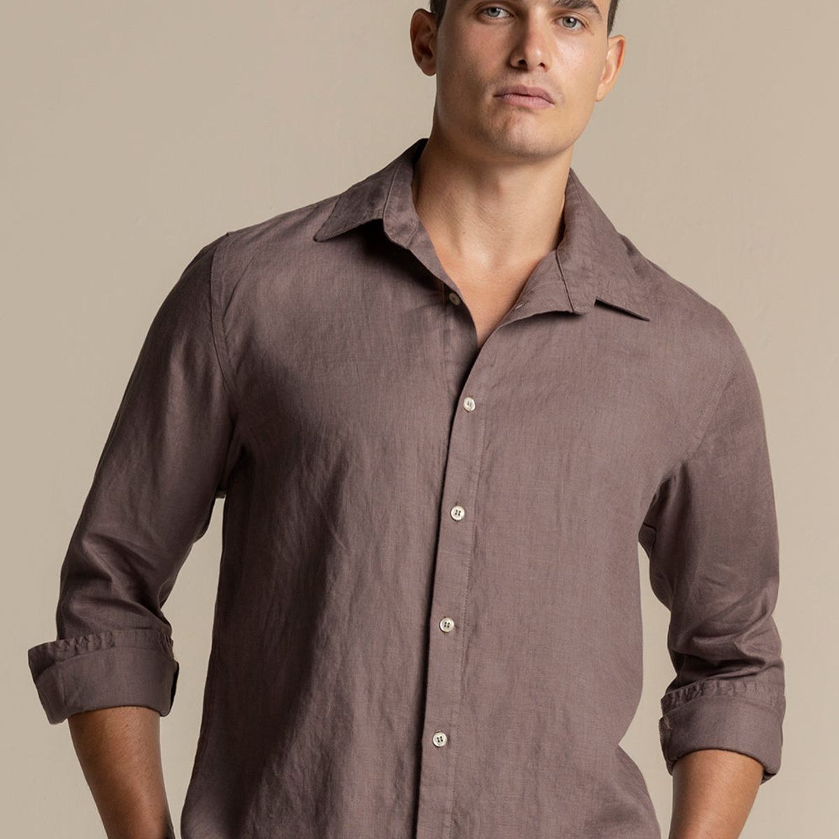 ILOT - Camisa Fiji en lino café mocca SH57C61