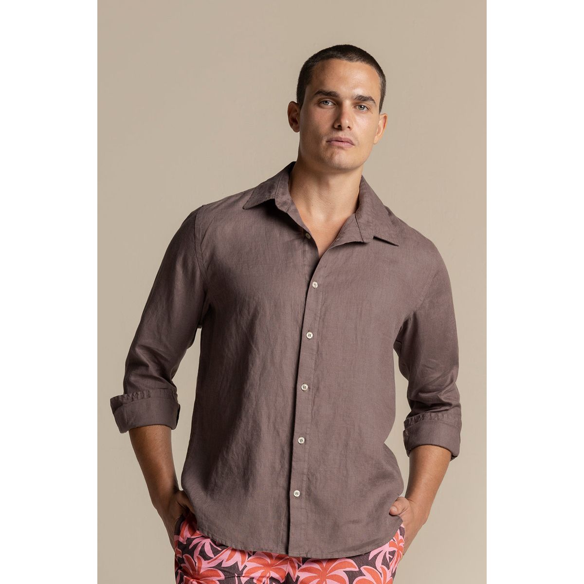 ILOT - Camisa Fiji en lino café mocca SH57C61