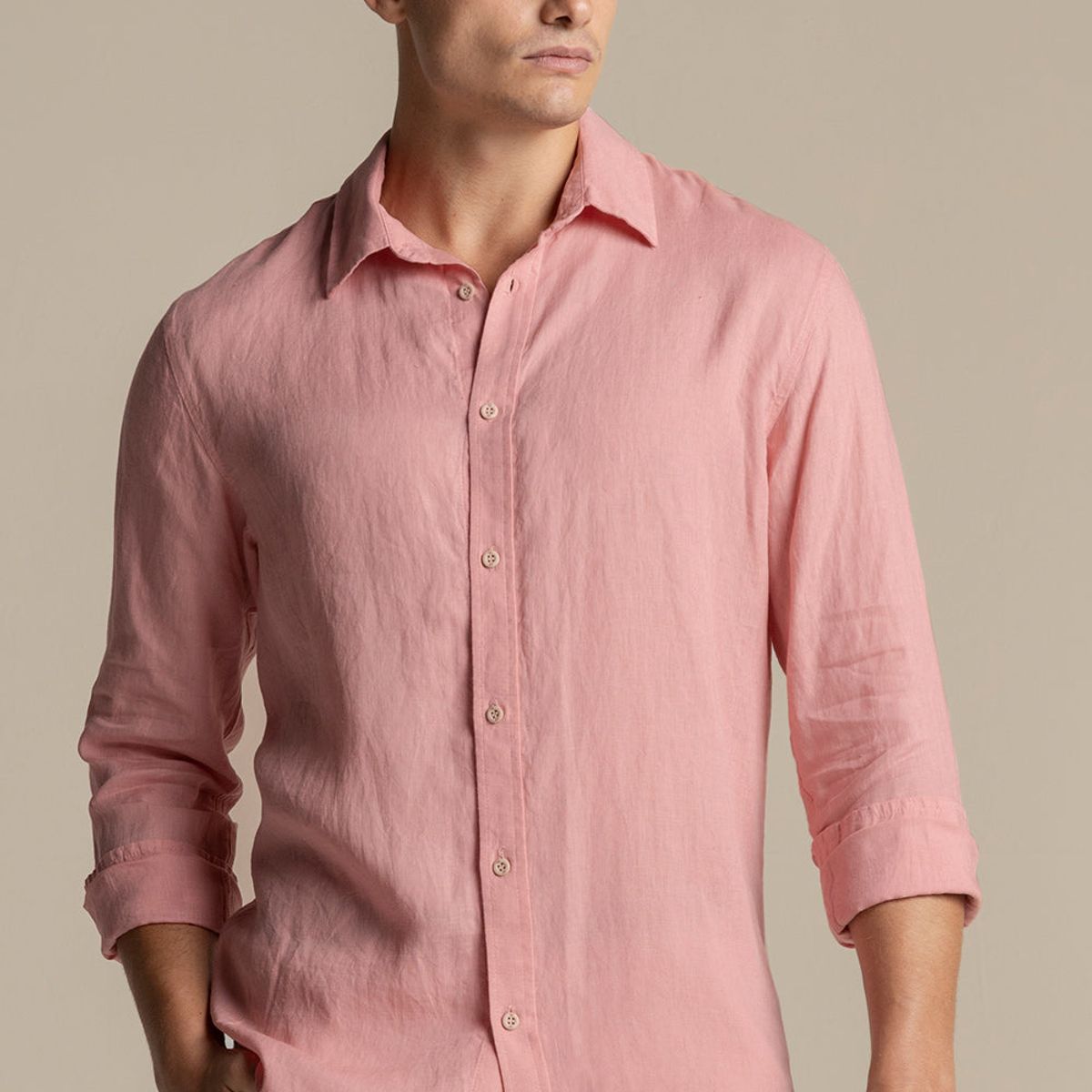 ILOT - Camisa Canaria en lino rosado Manga larga SH58R61