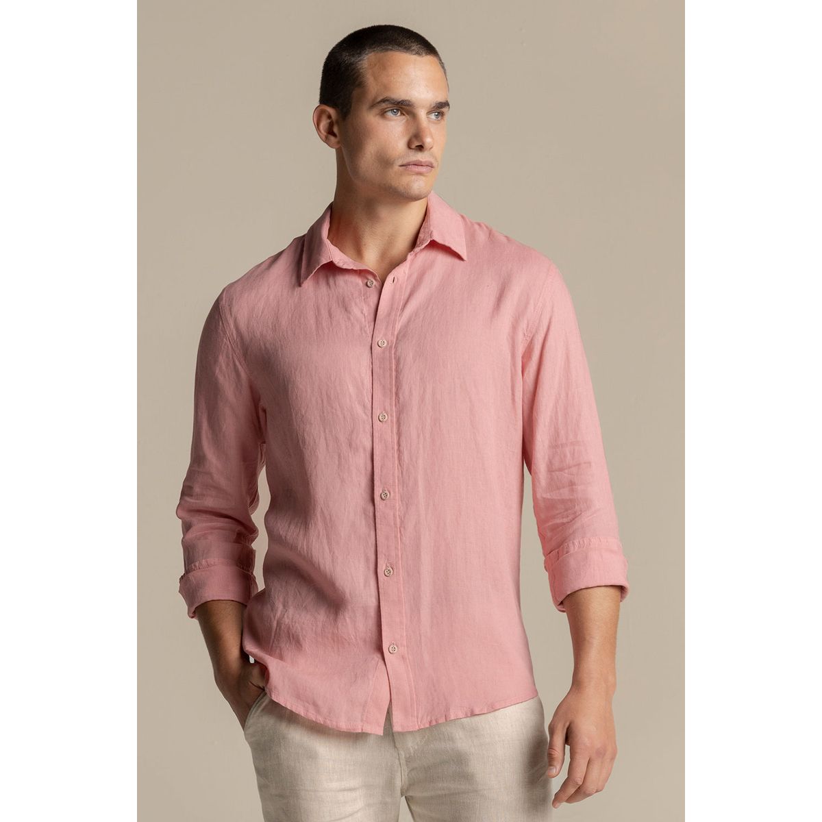ILOT - Camisa Canaria en lino rosado Manga larga SH58R61
