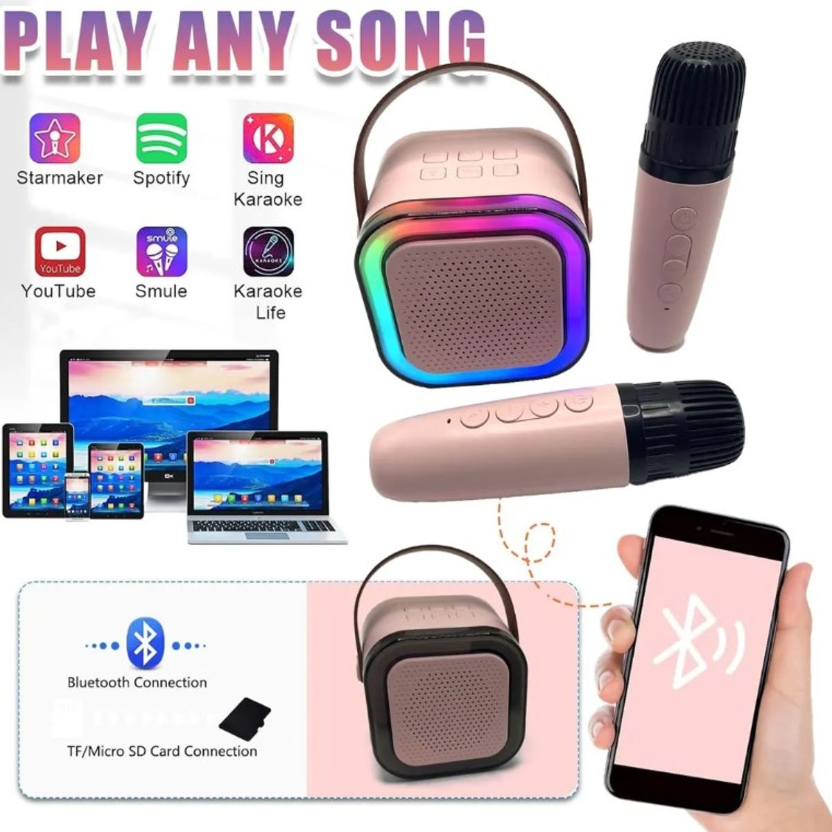ZHOPI CO - Parlante Karaoke Inalambrico LED Con 2 Microfonos Bluetooth