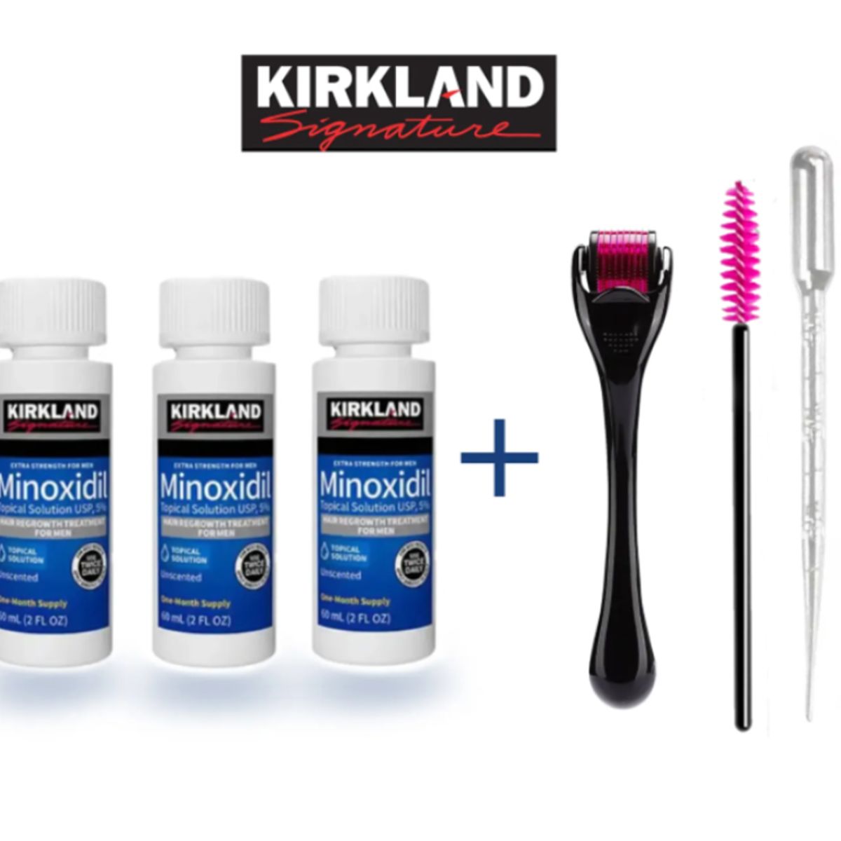 USA - Minoxidil  kirkland  5% 3 Unidades + dermaroller 0.5mm