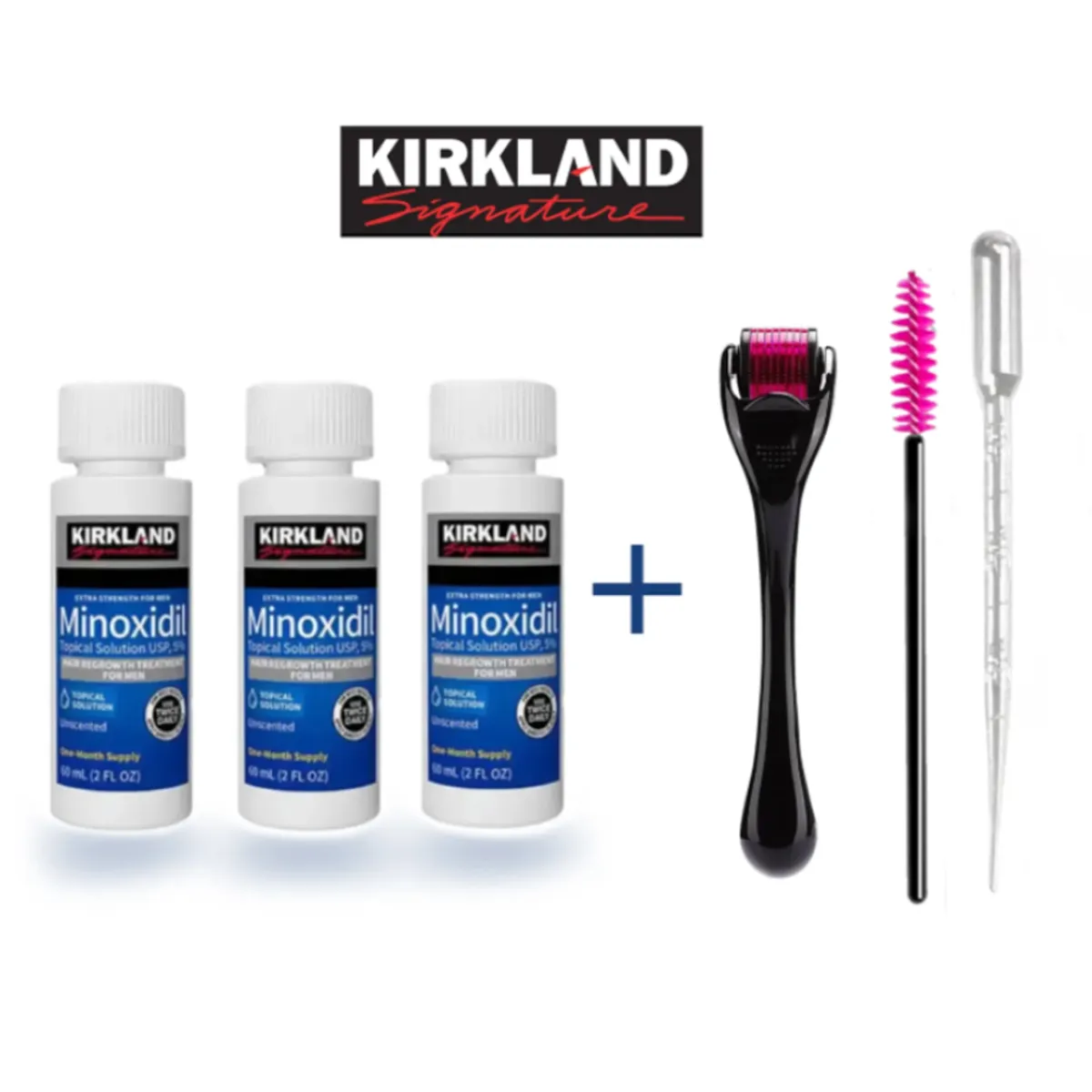 USA - Minoxidil  kirkland  5% 3 Unidades + dermaroller 0.5mm