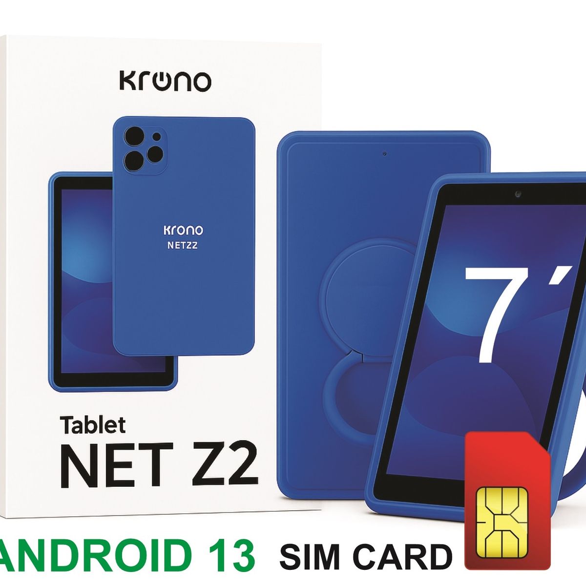 KRONO - Tablet 7 Pulgadas Sim Card 32GB Android 13 + Funda Silicona Azul