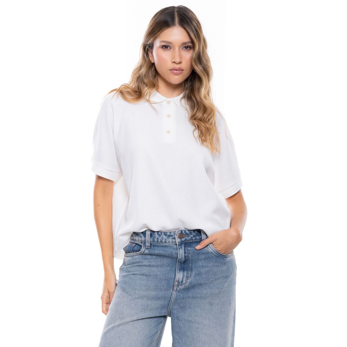 COLOR BLUE - Camiseta Tipo Polo En Tela Galleta