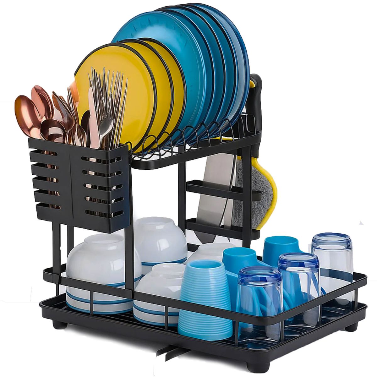 ONE PIXEL - Escurridor De Platos Organizador De Cocina 2 Niveles Con Porta Cubiertos