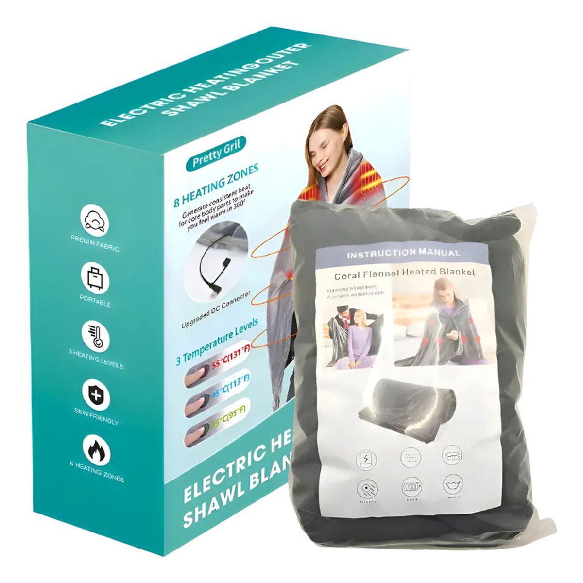 GENERICO - Manta Zebbris Termica Calentadora Electrico Alivia Dolor - Gris