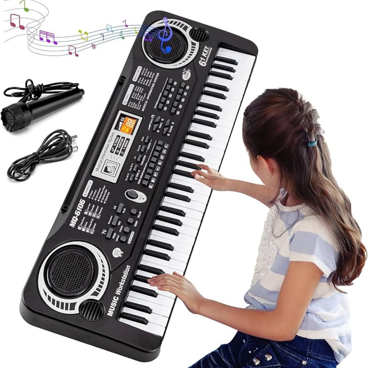 GENERICO - Organeta Piano Electrónica Infantil MQ-861 con Micrófono y 61 Teclas