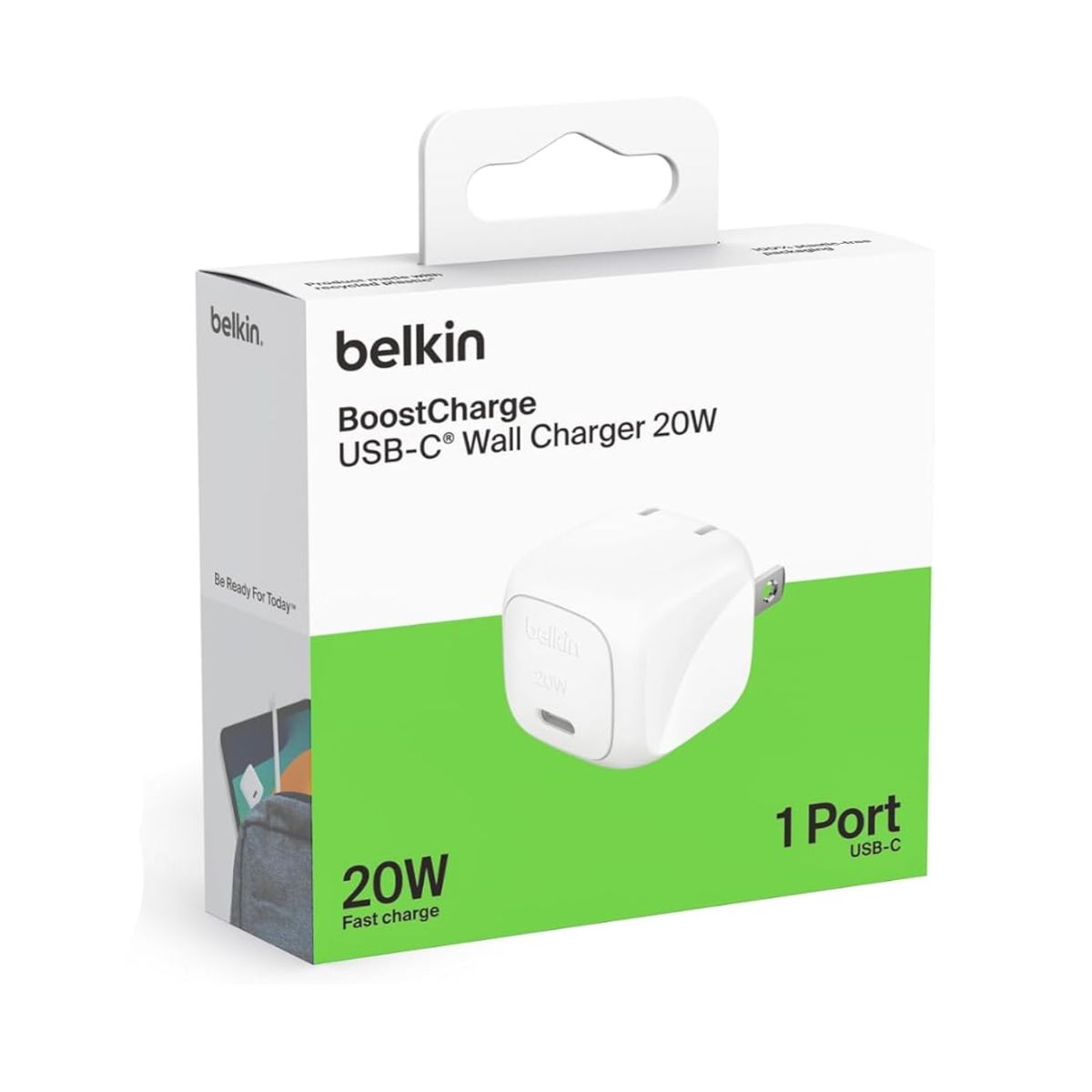 BELKIN - Cargador de Pared Belkin BOOSTCHARGE 20W USB-C Compatible con iPhone y Android.