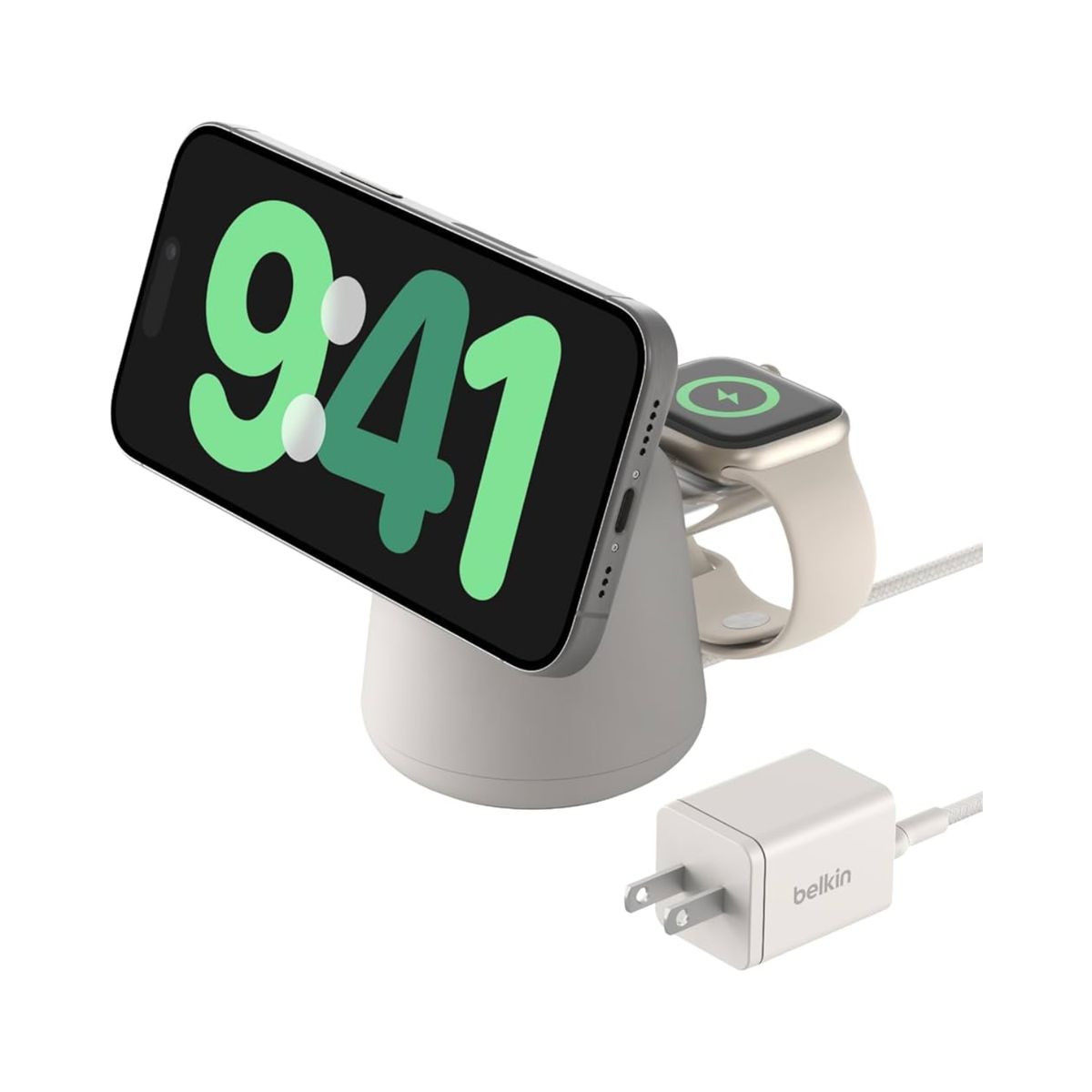 BELKIN - Cargador Belkin Base Magsafe 2 En 1 Inalámbrico Beige