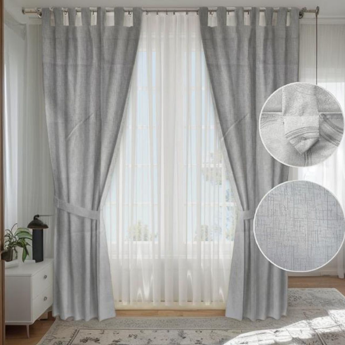 GENERICO - Juego de Cortinas Lisas Color Gris Claro