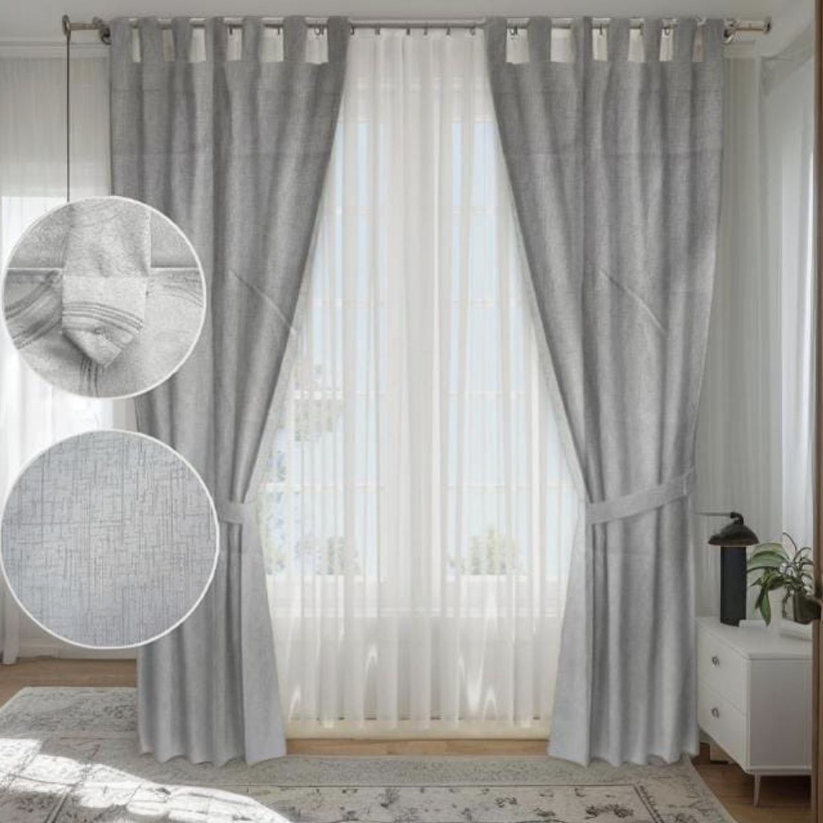 GENERICO - Juego de Cortinas Lisas Color Gris Claro