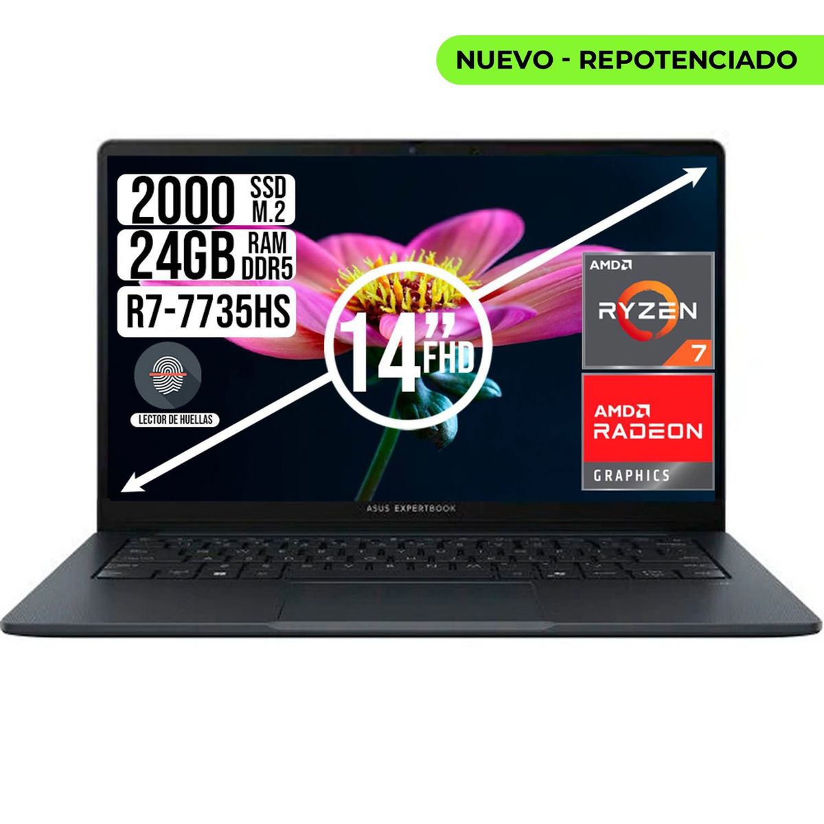 ASUS - PORTATIL ASUS EXPERTBOOK AMD RYZEN 7-7735HS SSD 2TB RAM 24GB 14 FHD