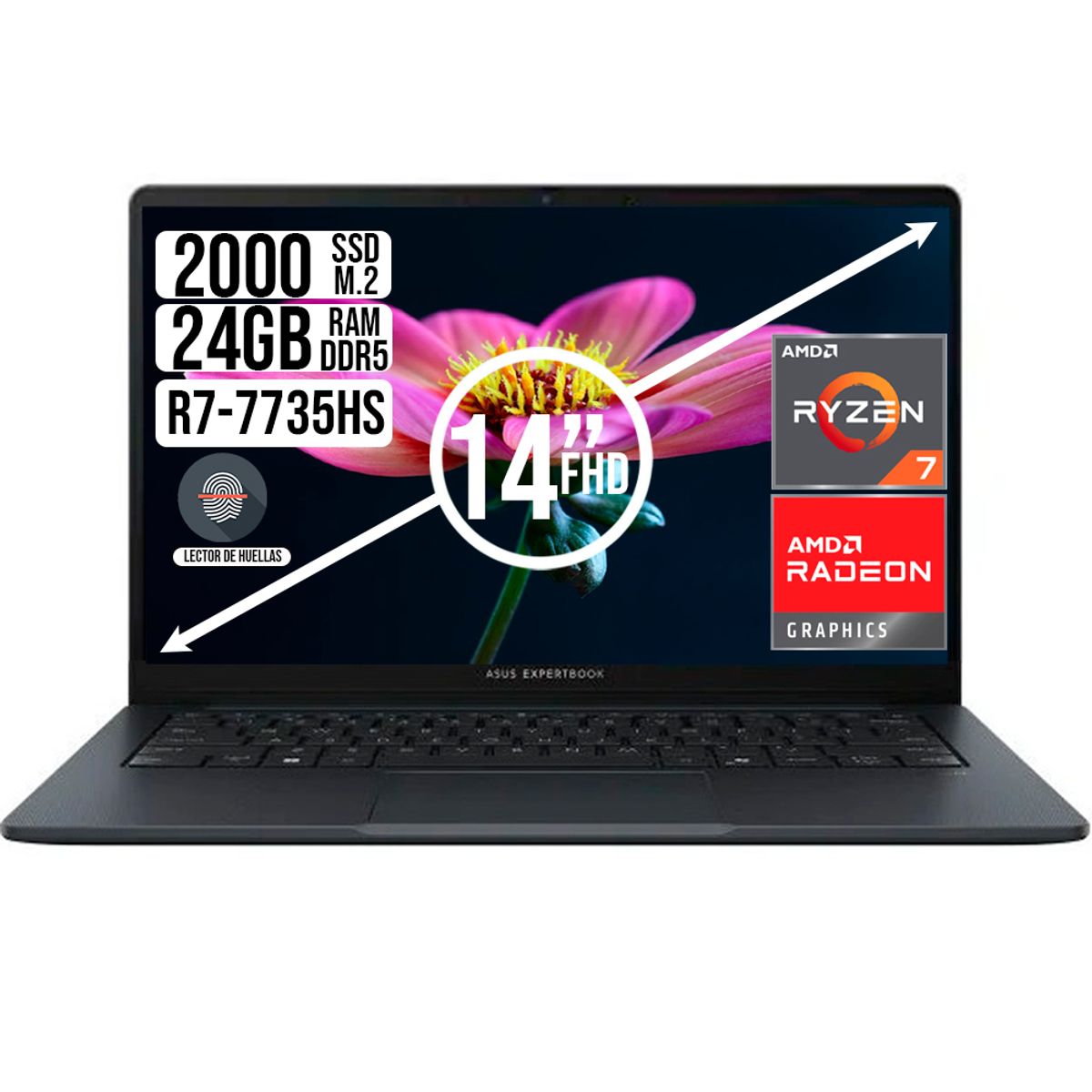 ASUS - PORTATIL ASUS EXPERTBOOK AMD RYZEN 7-7735HS SSD 2TB RAM 24GB 14 FHD