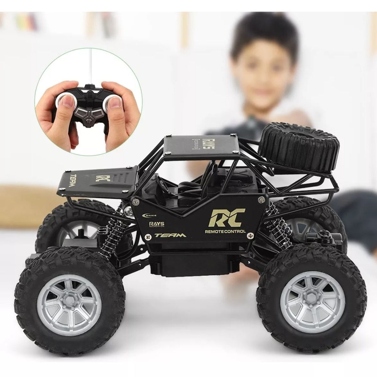 GENERICO - Carro todo terreno negro a control remoto juguete infantil niño niña