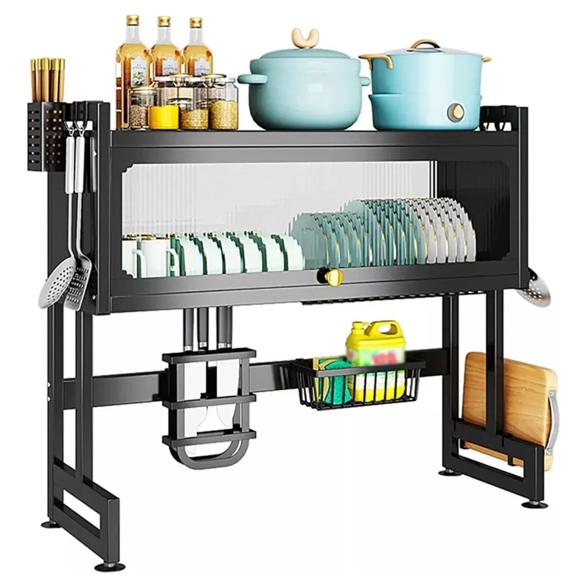 CHINA - Organizador Escurridor Loza Cubiertos Platos 65cm con tapa hogar