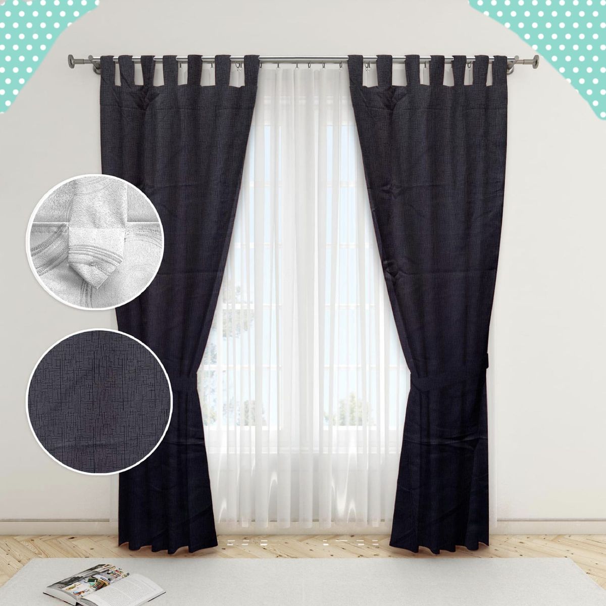 GENERICO - Juego de Cortinas Lisas Color Negro