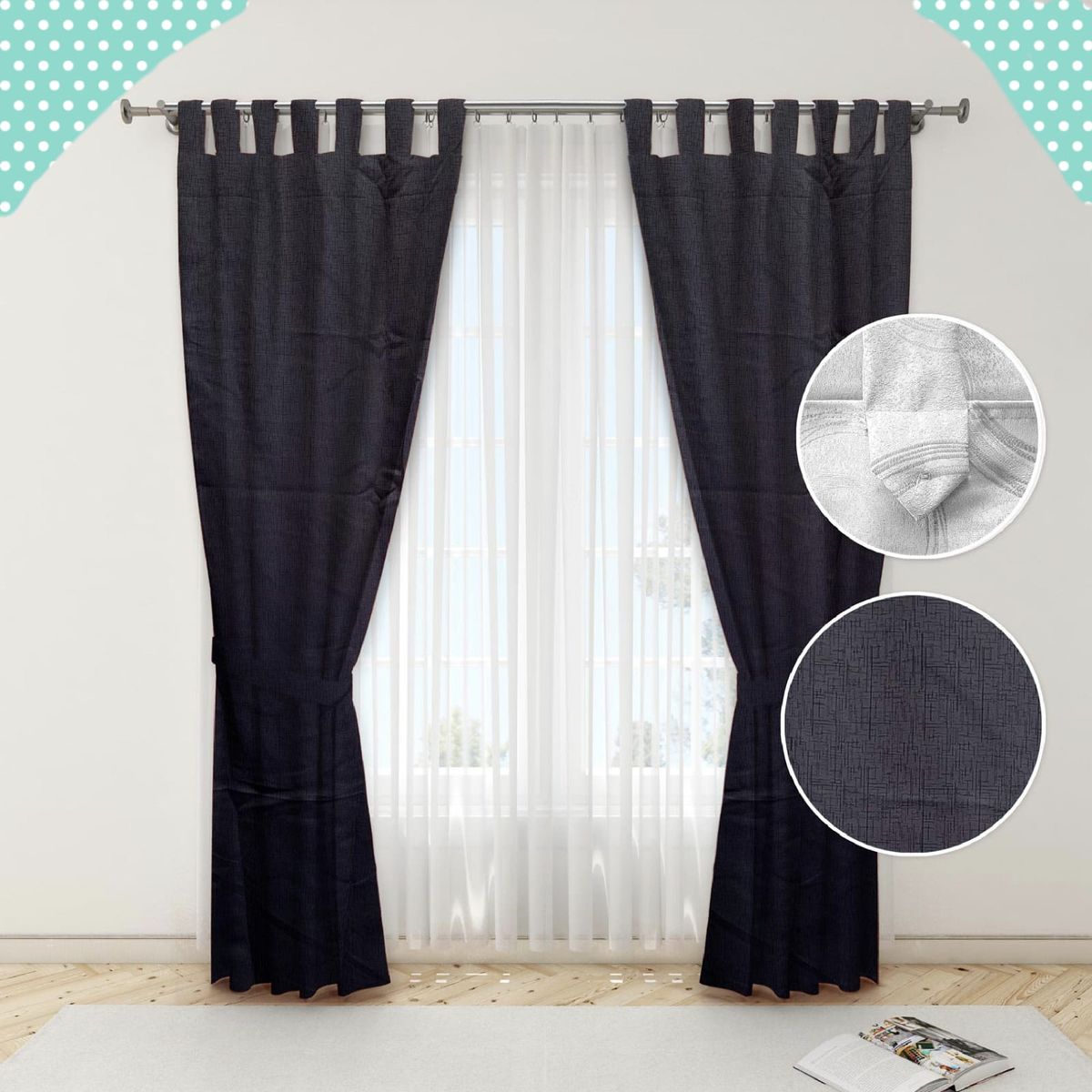 GENERICO - Juego de Cortinas Lisas Color Negro